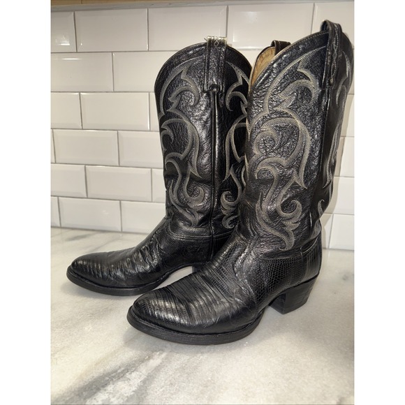 Vintage Tony Lama Mangroves Black Reno Lizard Cowboy Boots Men's 8EE OLA0004